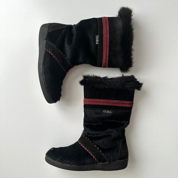 Tecnica Made in Italy Apres Black Hide Red Trim Chalet Boots EU 41 US women 10 - Picture 1 of 7